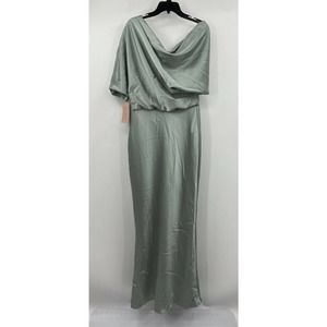 BHLDN Amsale Pryce Off the Shoulder Column Dress Light Green 12 New w/ defects